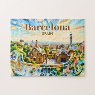 Aangepaste Barcelona Spanje Aquarel Park Guell Ret Legpuzzel