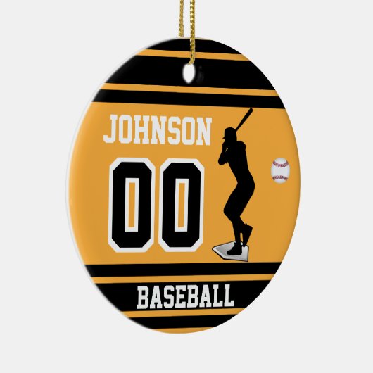 Aangepaste Baseball Batter | Goud en zwart Keramisch Ornament (Rechts)