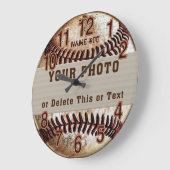 Aangepaste Baseball-klok, uw FOTO en TEKST Grote Klok (Hoek)