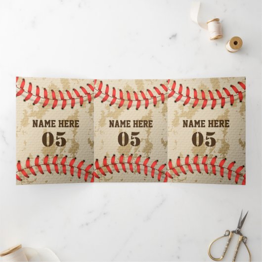 Aangepaste  Baseball Name Number Retro Drieluik Kaart (Binnen)