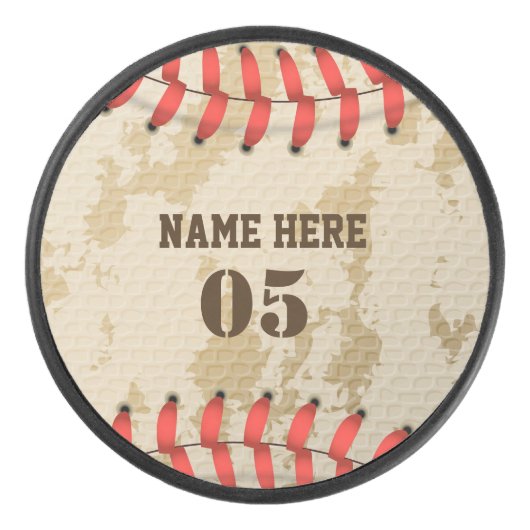 Aangepaste Baseball Name Number Retro Hockey Puck (Voorkant)