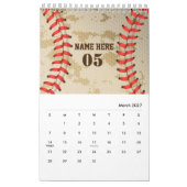 Aangepaste Baseball Name Number Retro Kalender (Mar 2027)