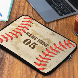Aangepaste Baseball Name Number Retro Laptop Sleeve