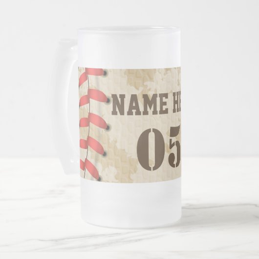 Aangepaste Baseball Name Number Retro Matglas Bierpul (Voorkant links)