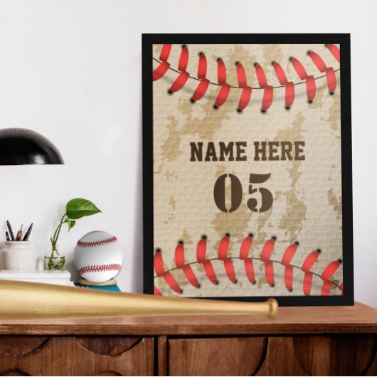 Aangepaste Baseball Name Number Retro Poster