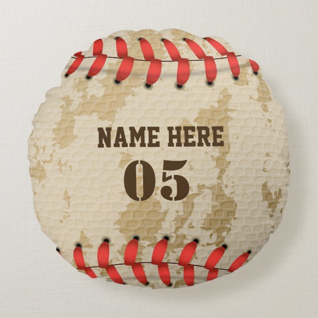 Aangepaste  Baseball Name Number Retro Rond Kussen (Voorkant)