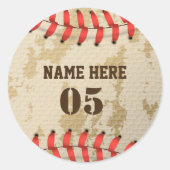 Aangepaste  Baseball Name Number Retro Ronde Sticker (Voorkant)
