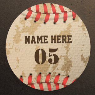 Aangepaste  Baseball Name Number Retro Ronde Sticker