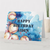 Aangepaste Baseball Player Thema Verjaardagsfeest Kaart (Voorkant)