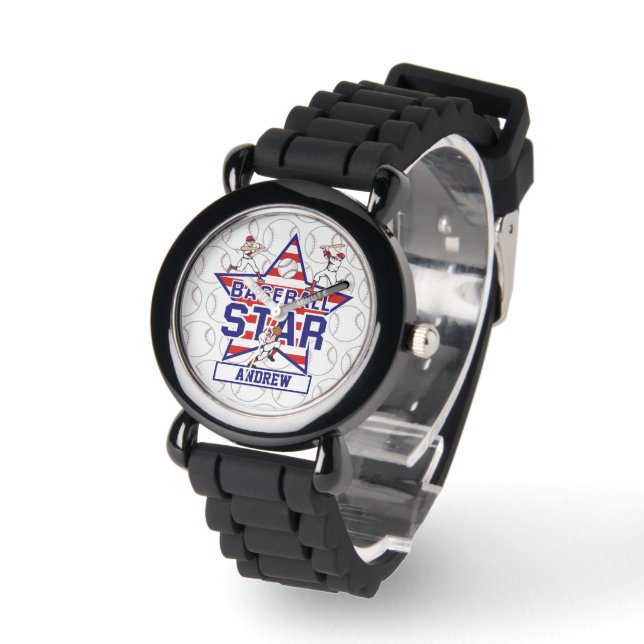 Aangepaste Baseball Star en strepen Horloge (Hoek)