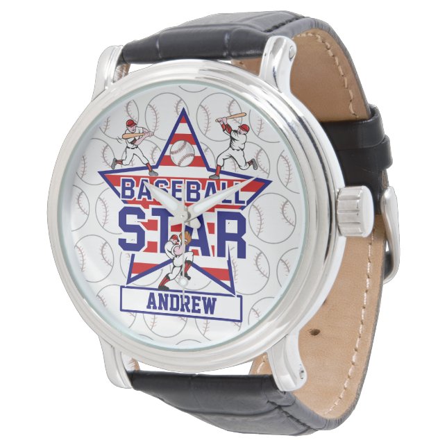 Aangepaste Baseball Star en strepen Horloge (Gekanteld)