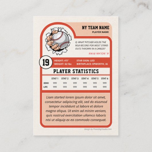 Aangepaste Baseball Trading Kaart,  Speler Kaart Contactkaartje (Achterkant)