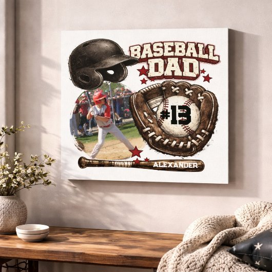 Aangepaste Baseball Vader Foto Naam Canvas Afdruk