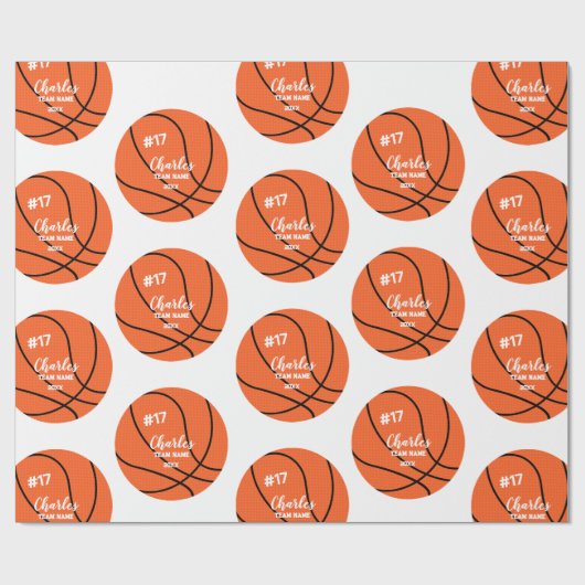 Aangepaste Basketbal Gift Wrap met Naam & Nummer Cadeaupapier (Vlak)
