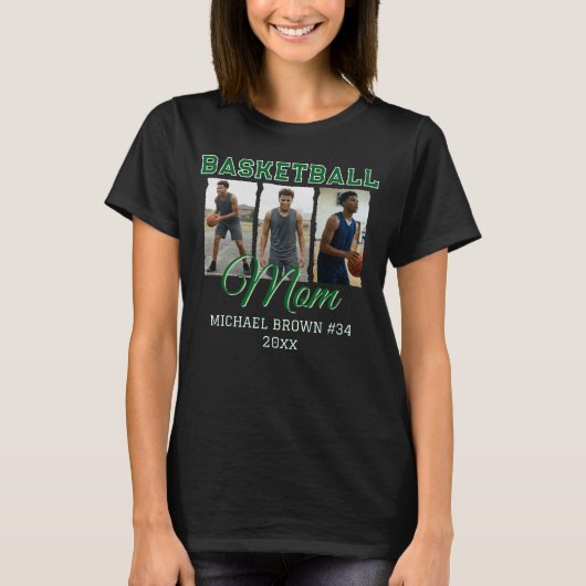 Aangepaste Basketbal Moeder 3 Foto Collage Naam Nu T-shirt (Voorkant)