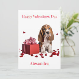 Aangepaste Basset Hound Red Gift Box Valentijn Feestdagenkaart