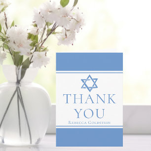 Aangepaste Bat Mitzvah Lichtblauwe Ster van David Bedankkaart