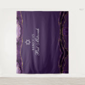 Aangepaste Bat Mitzvah Party Paarse Gouden Fotocab Wandkleed (Voorkant)