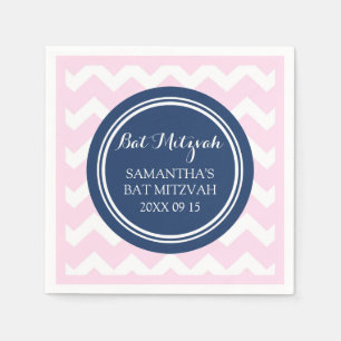 Aangepaste Bat Mitzvah Servet Roze Blauw Chevron