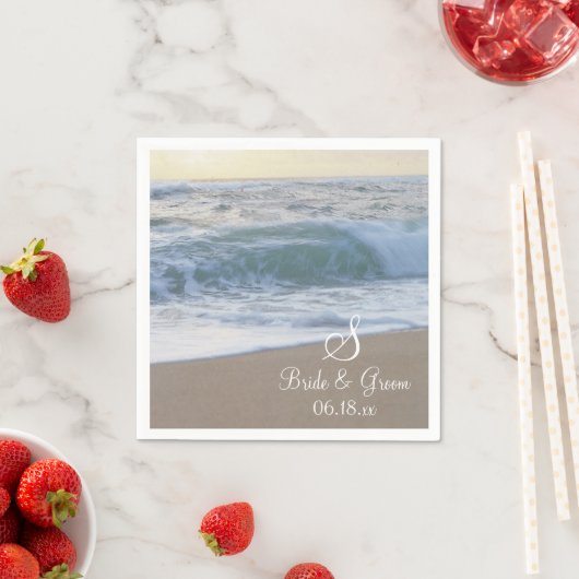 Aangepaste beach bruiloft monogram namen Datum Pp Servet (Insitu)