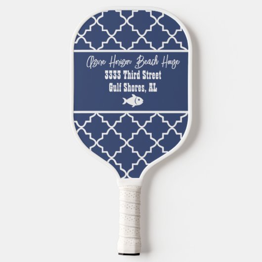 Aangepaste Beach House Navy & White Pattern Pickleball Paddle (Achterkant)