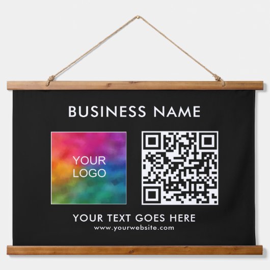 Aangepaste Bedrijf Bedrijf QR Code Logo Tekst Hangend Wandkleed (Voorkant)