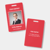Aangepaste bedrijfs Basic Employee Name Foto Red Badge (Voor- en achterkant)