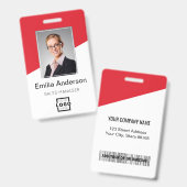 Aangepaste bedrijfsbalk Code werknemer foto rood Badge (Voor- en achterkant)