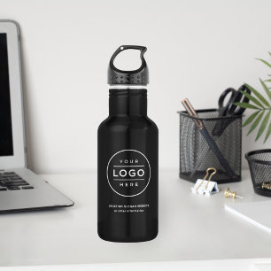 Aangepaste bedrijfsnaam en logo zwart merk waterfles