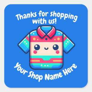 Aangepaste bedrijfsnaam Kawaii Shirt Verkoper Vierkante Sticker