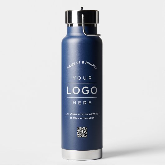 Aangepaste bedrijfsnaam QR Code Logo Navy Branded Waterfles (Links)
