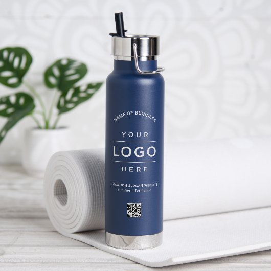 Aangepaste bedrijfsnaam QR Code Logo Navy Branded Waterfles (Yoga)
