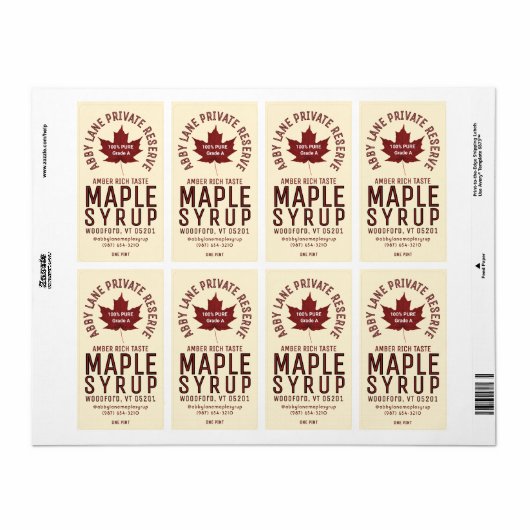 Aangepaste Bedrijfsnaam Red Maple Leaf Circular Lo Etiket (Full Sheet)