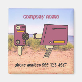 Aangepaste bedrijfsnaam telefoonnummer retro camer magneet