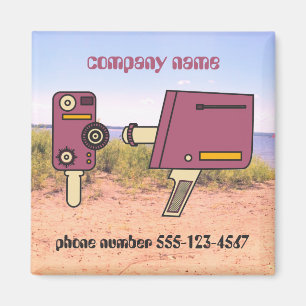 Aangepaste bedrijfsnaam telefoonnummer retro camer magneet