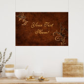 Aangepaste bedrijfstitel Bronze Scroll Leaf Print (Keuken)