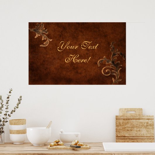 Aangepaste bedrijfstitel Bronze Scroll Leaf Print (Keuken)