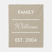 Aangepaste beige en witte familienaam fleece deken (Voorkant)