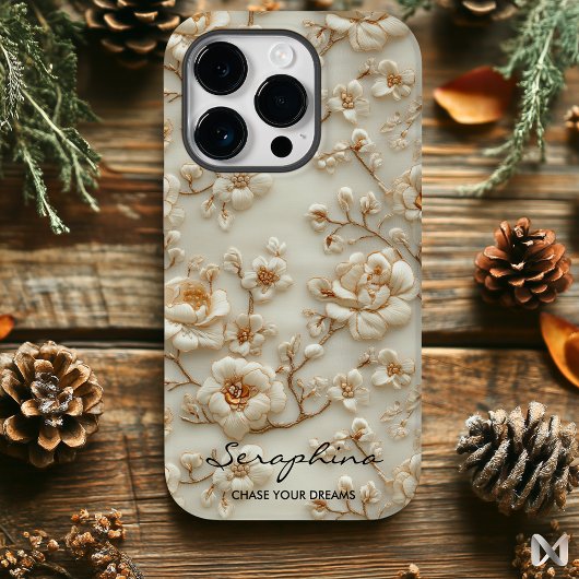 Aangepaste Beige Geborduurde Bloemen met Inspirere Case-Mate iPhone Case