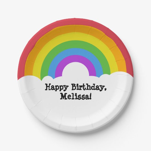 Aangepaste bericht Retro Rainbow en Clouds Papieren Bordje (Voorkant)