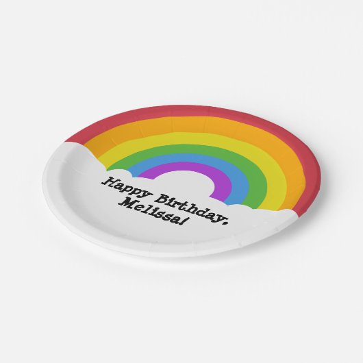 Aangepaste bericht Retro Rainbow en Clouds Papieren Bordje (Gekanteld)