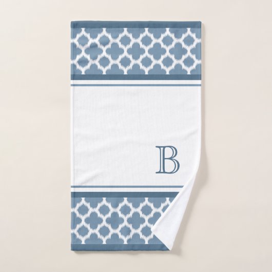 Aangepaste Bermuda Gray Blue White Ikat Quatrefoil Bad Handdoek (Handdoek)
