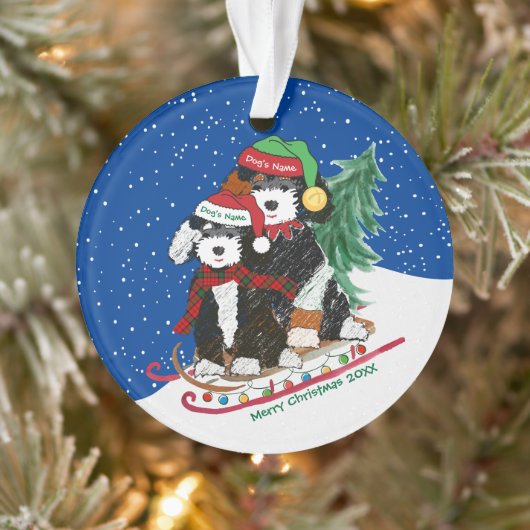 Aangepaste Bernedoodles versierde kerstslee Ornament (Boom)