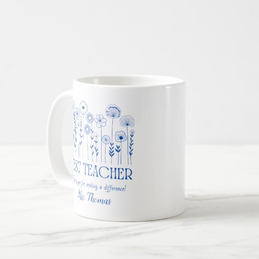 Aangepaste 'Beste Leraar' Bloemen Waardering Mok (Voorkant links)