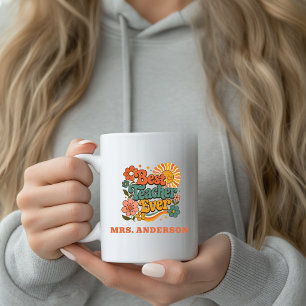 Aangepaste Beste Leraar Ooit Bloemige Retro Naam Koffiemok