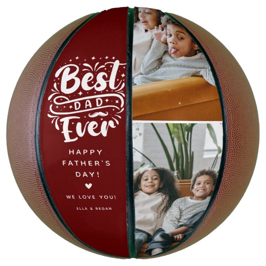 Aangepaste Beste Pap Ooit 2 Foto Keepsake Basketbal (Verticaal)
