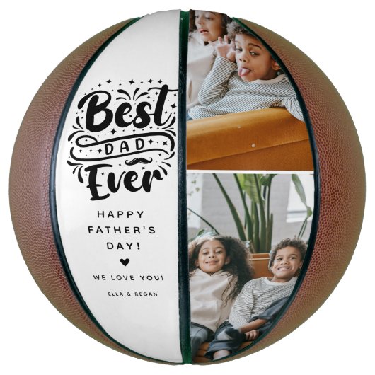 Aangepaste Beste Pap Ooit 2 Foto Keepsake Basketbal (Verticaal)