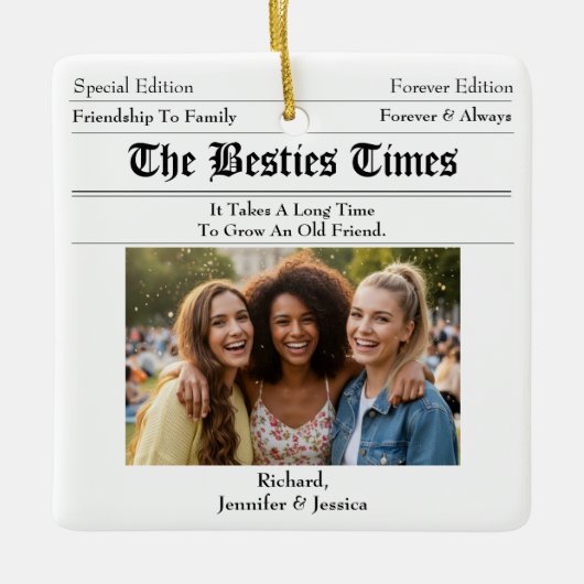 Aangepaste Beste Vrienden Krantenfoto Keramisch Ornament (Voorkant)