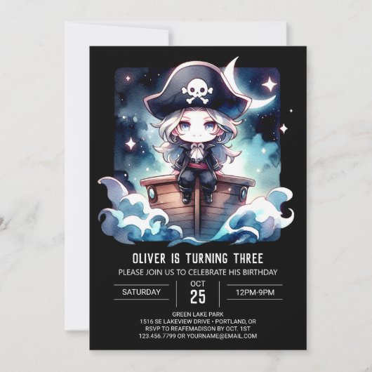 Aangepaste betoverde piraat verjaardag kaart (Voorkant)