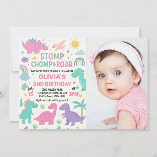 Aangepaste Bewerkbare Dino Party Kaarten voor Jong (Voorkant)